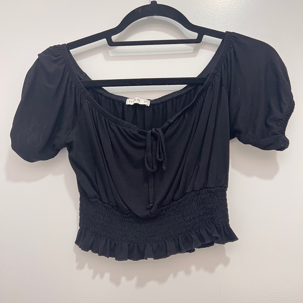 Black crop top off shoulder